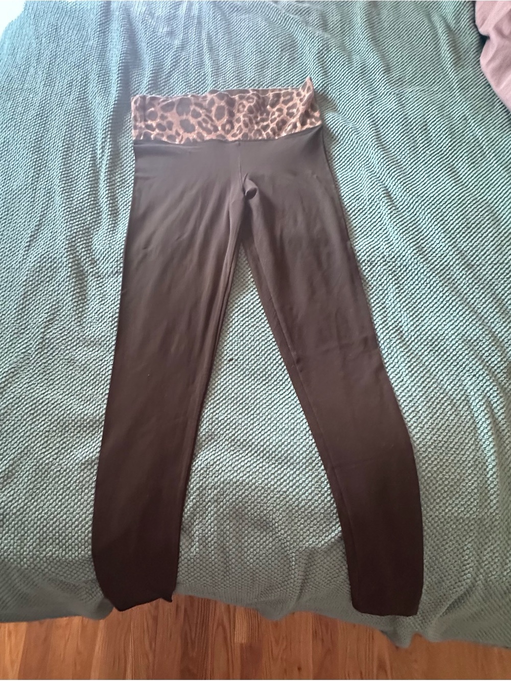 Victoria's Secret Black Leggings with Leopard Waistband